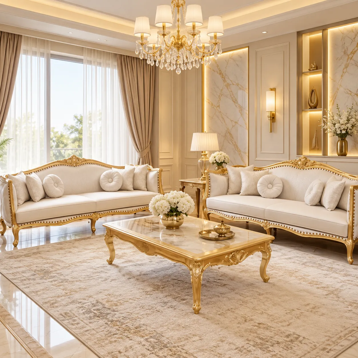 Luxury Carved Aram Sofa Set