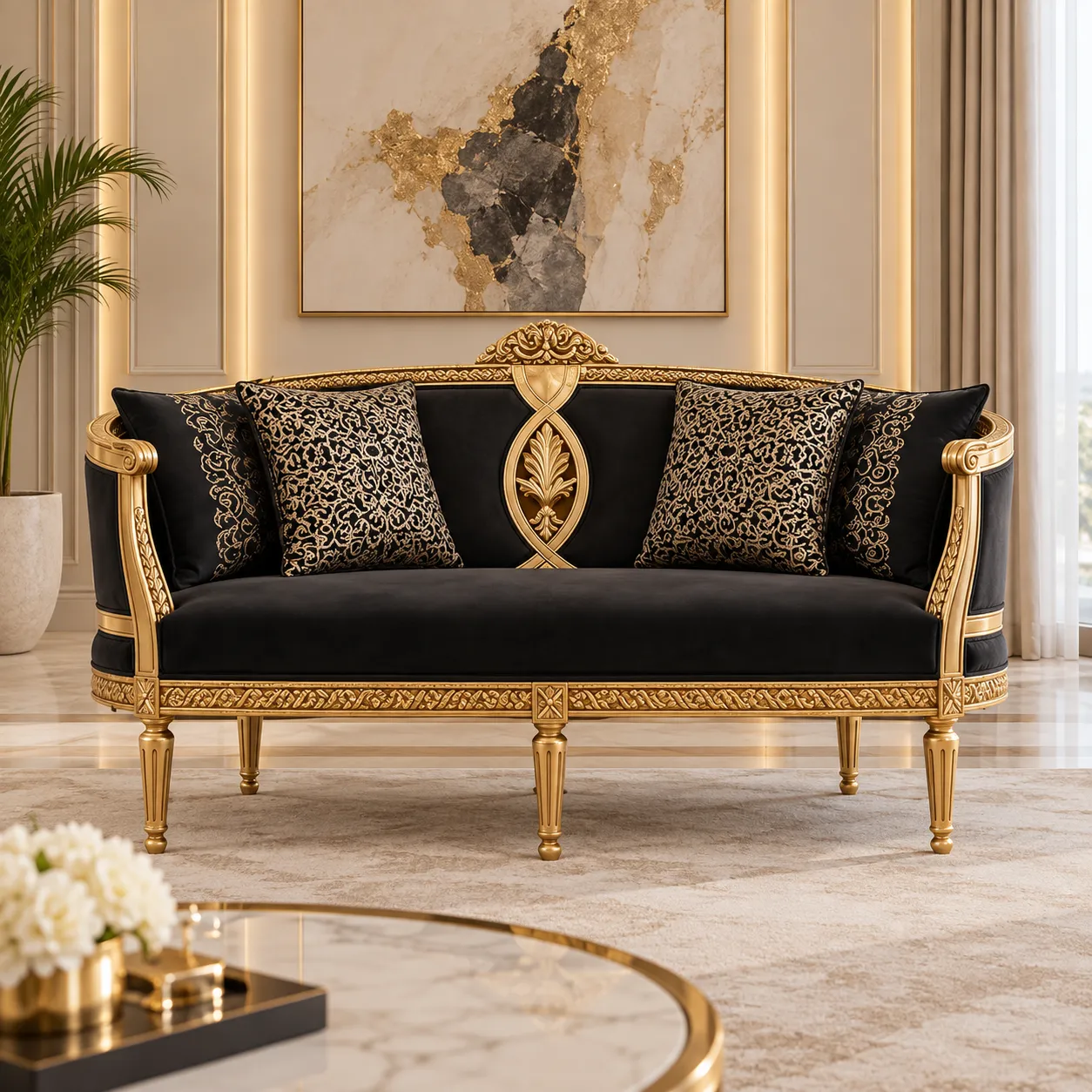 Sophisticated Gold Frame Sofa Set