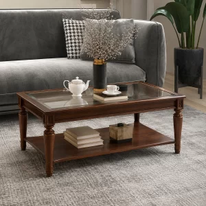 Traditional Carved Glass Center Table