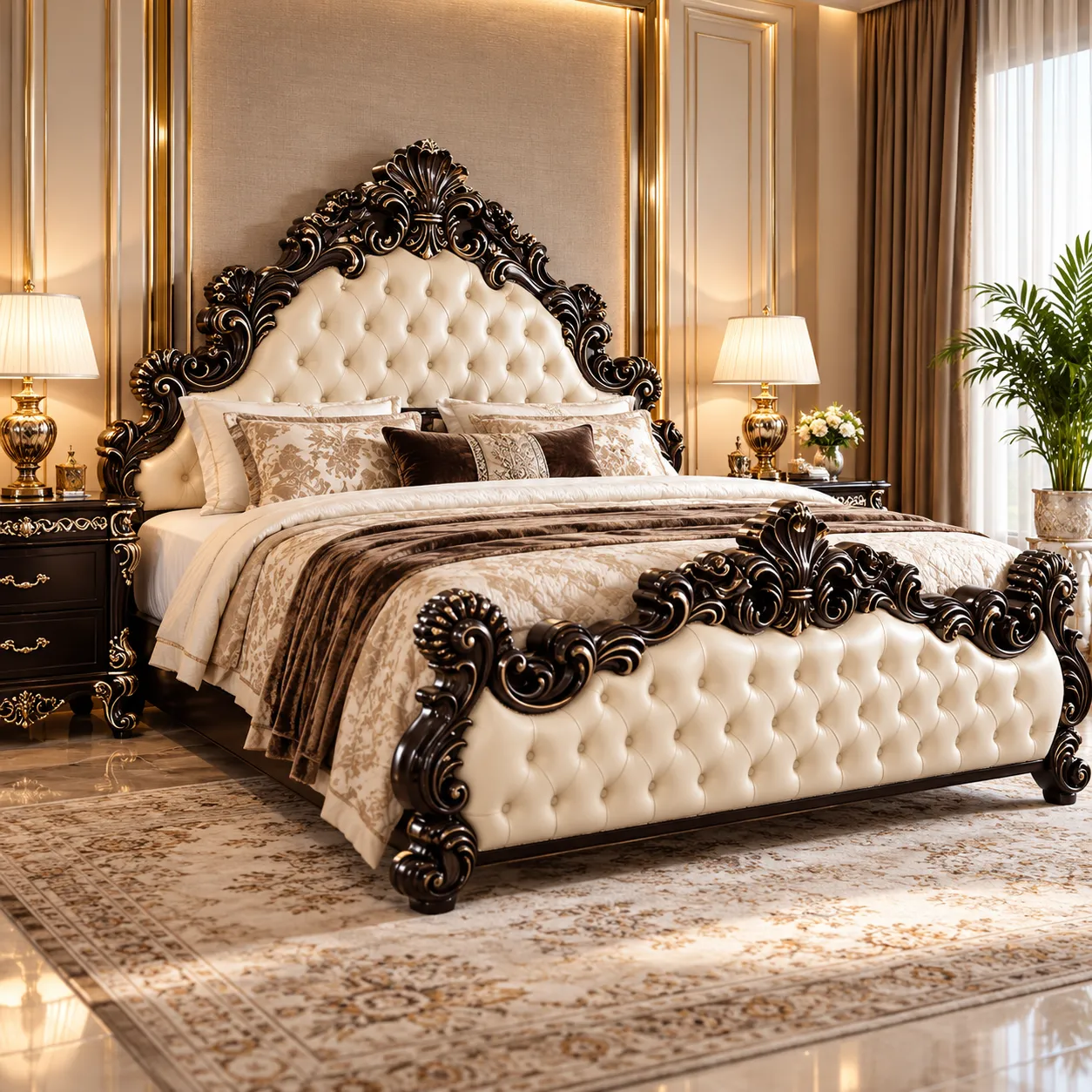 Ebony & Ivory Carved Bedroom Set