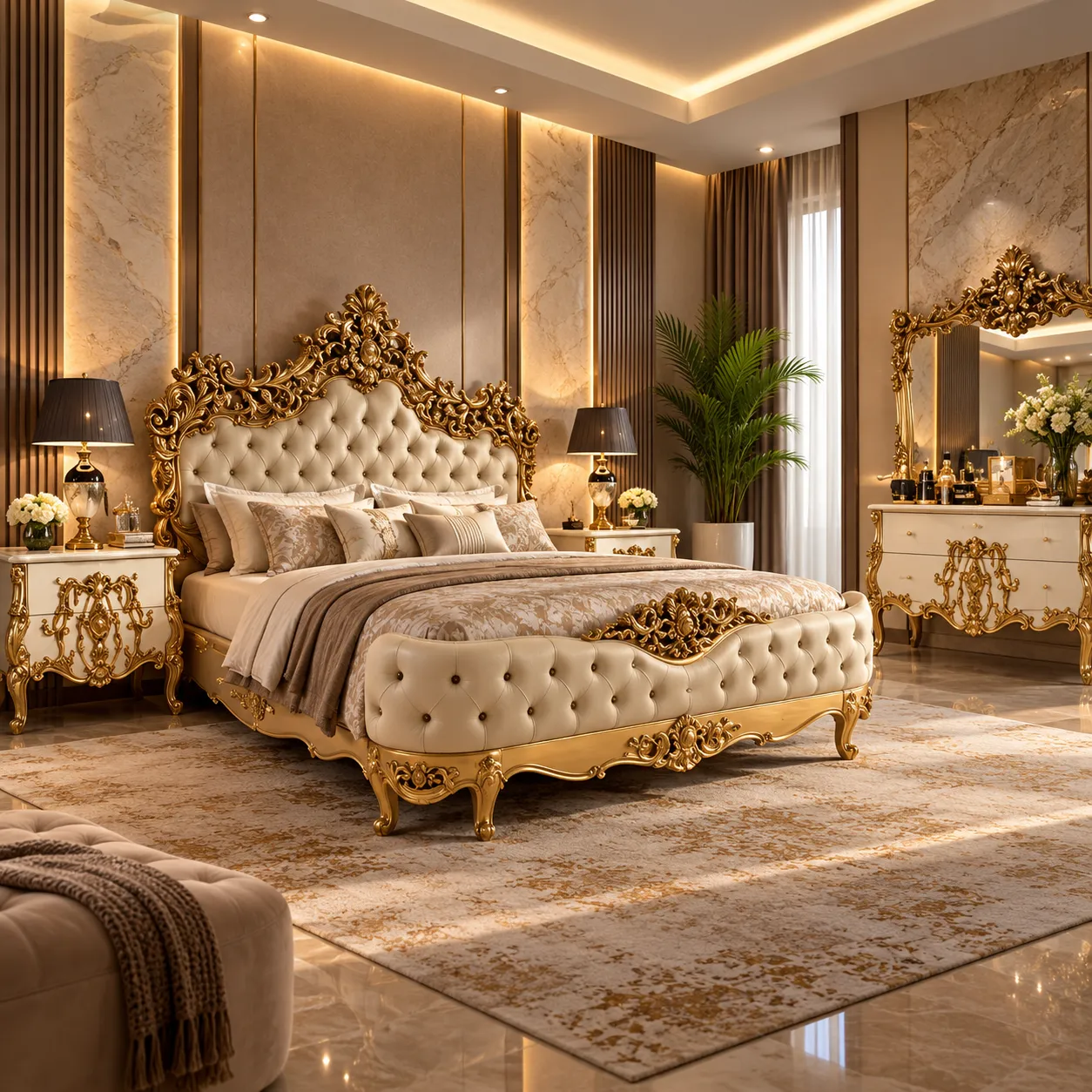 Gilded Ivory Palace Bedroom Set