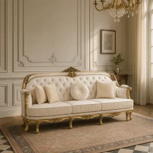 Luxury Tufted Sofa with Gold Trim