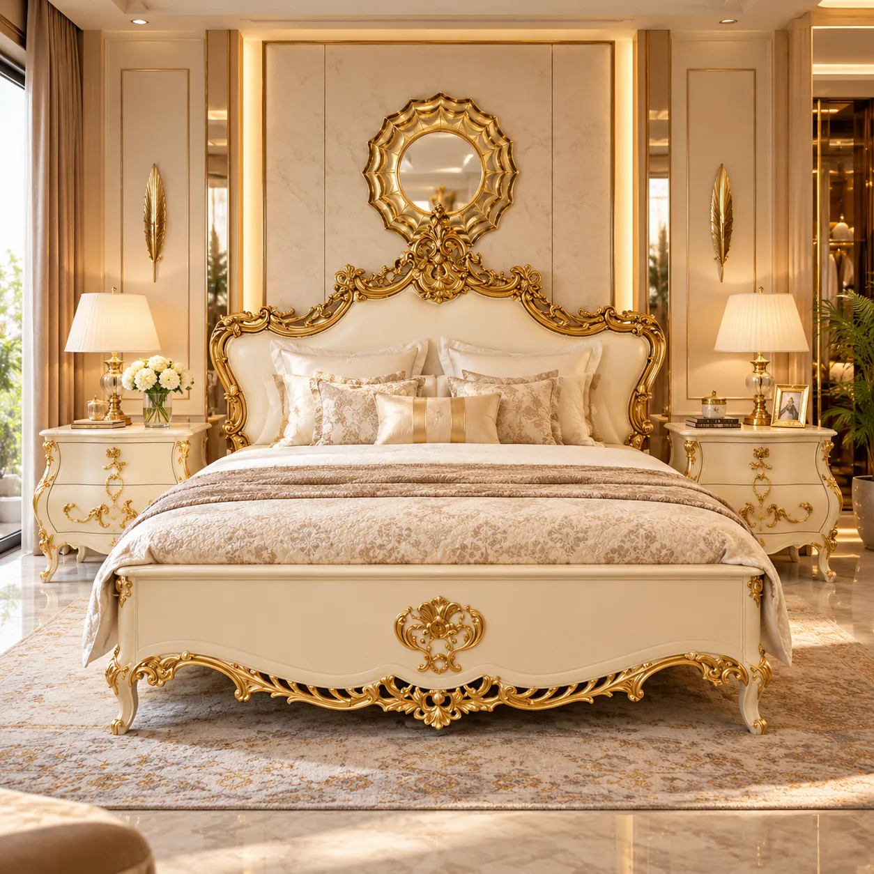 Sunlit Gold Carved Bed