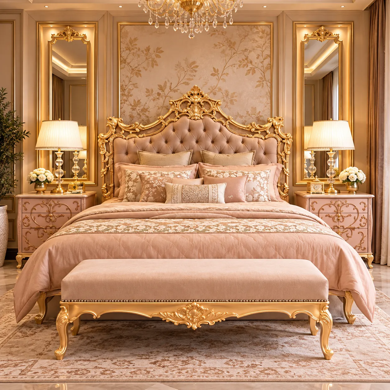 White & Golden Luxury Bedroom Set