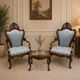 Cerulean Brocade Carved Chair Set