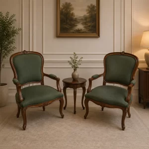 Chartreuse Scrollwork Mahogany Chair Set