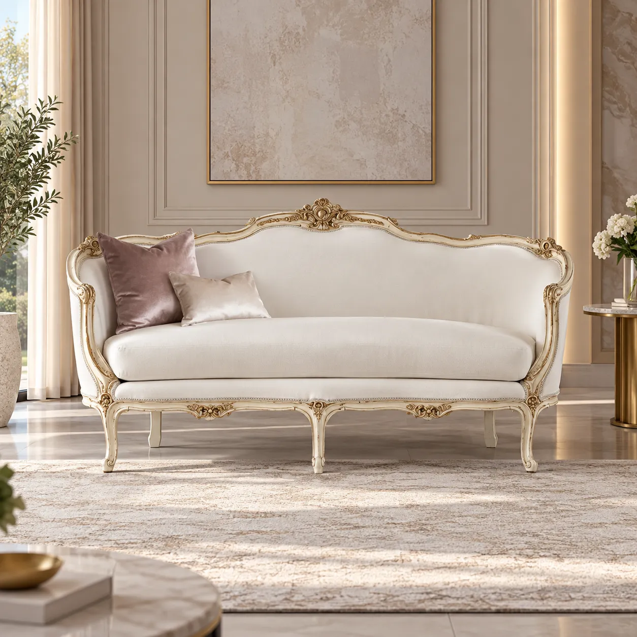 Chateau Bone Velvet Cabriole Sofa Set