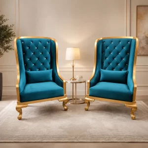 Gilded Emerald Wingback Chair Set