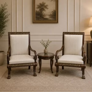 Gilded Cream Corinthian Throne Chair Set