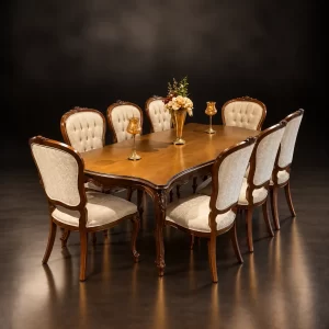 Provincial Tufted Walnut Dining Set