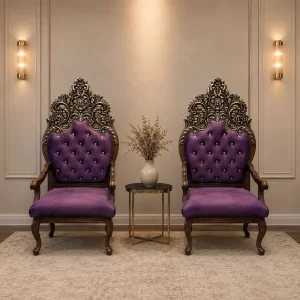 Magenta Baroque Gilded Throne Chair Set