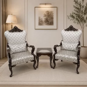 Velvet Azure Gilded Crown Chair Set