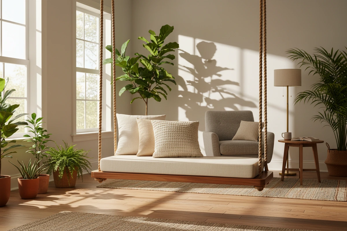 Wooden Jhulas Elevate Indoor Lounges